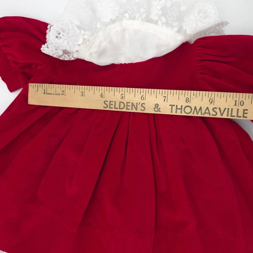 MiniWorld Baby Girl Red Velvet Lace Christmas Dress Vintage 80s Size 3 Months